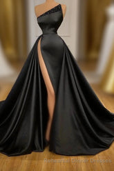 Sexy Black Beadings Semi Formal Prom Dress Long With Split On Sale